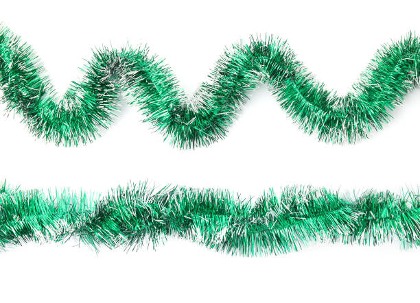 istock Shiny green tinsels on white background, collage. Christmas decoration 1427234158