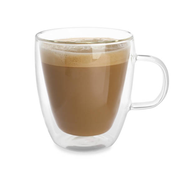 istock Glass cup of aromatic coffee with milk isolated on white 1427234982