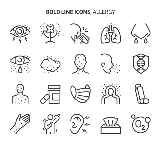 Allergy, bold line icons. The illustrations are a vector, editable stroke, pixel perfect files. Crafted with precision and eye for quality. Allergy, bold line icons. The illustrations are a vector, editable stroke, pixel perfect files. Crafted with precision and eye for quality. allergy icon stock illustrations