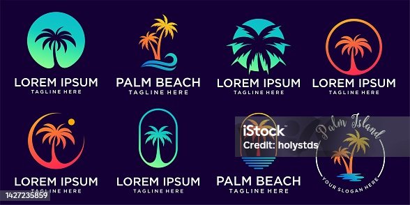 istock palm tree with beach design and tropical island logo design 1427235859