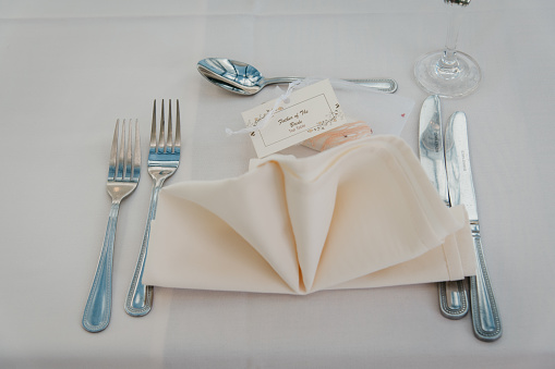 Place setting in a luxury restaurant, copy space