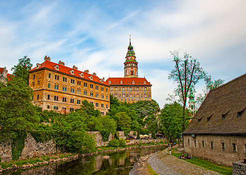 Chesky Krumlov,  Czechia - May 7, 2018: Chesky Krumlov, a beautiful Czech town in South Bohemia. It is most famous for its historic Old Town