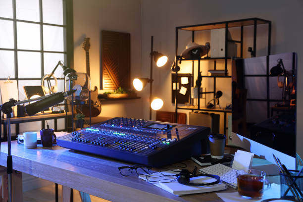 istock Professional audio equipment in modern radio studio 1427246271