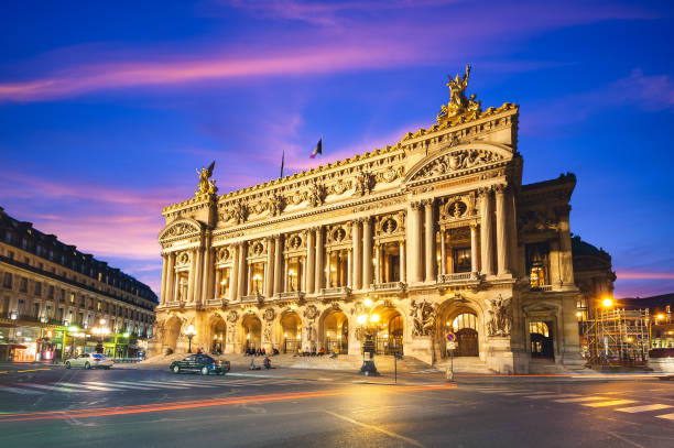 Paris, France - June 15, 2015: Night view of the Palais Garnier, Opera in Paris, France. It is a 1,979-seat opera house, which was built from 1861 to 1875 for the Paris Opera.