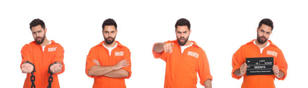 istock Collage with photos of prisoner on white background. Banner design 1427246921