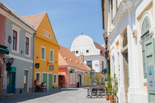 Szentendre old town street in Hungary stock photo