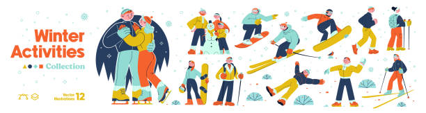 zimowy aktywności - snowboard stock illustrations