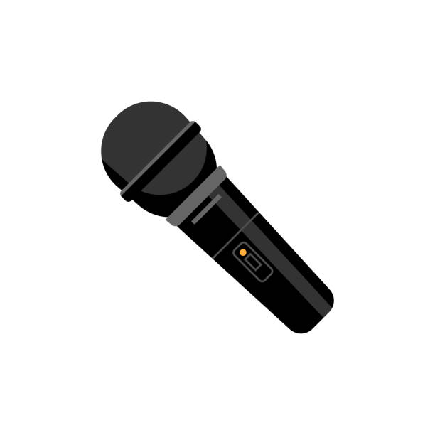 istock Mike electrical instrument for amplifying sounds of voice while talking or singing. Isolated mike with on and off buttons. Vector in flat cartoon style 1427254279