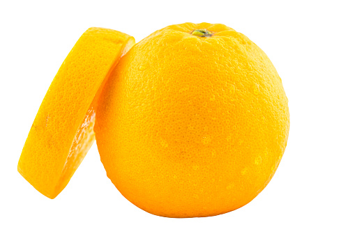 Oranges and slices on white background