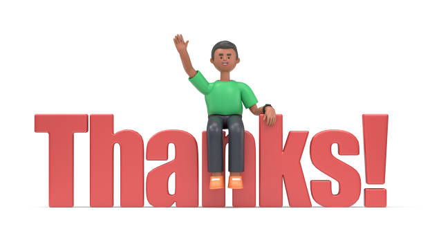3D illustration of handsome afro man David on the logo Thanks! 3D rendering on white background.