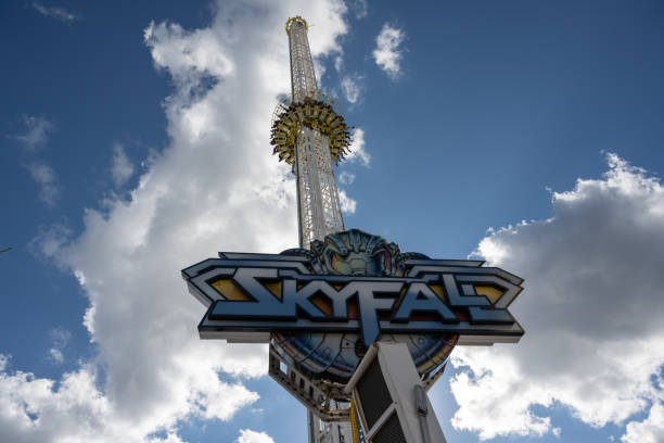 Munich, Germany - September 21, 2022: The SkyFall mobile drop tower at the Oktoberfest 2022.