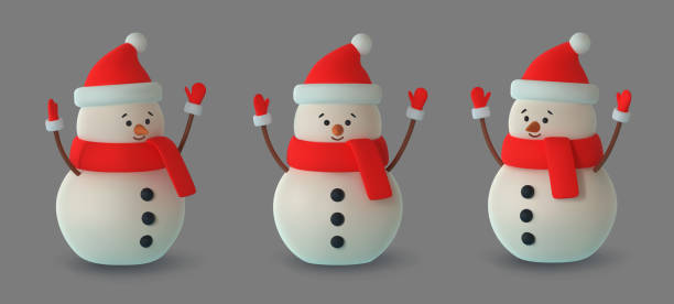 istock Set realistic 3d funny snowmans. Merry Christmas and Happy New Year. Vector illustration 1427258326