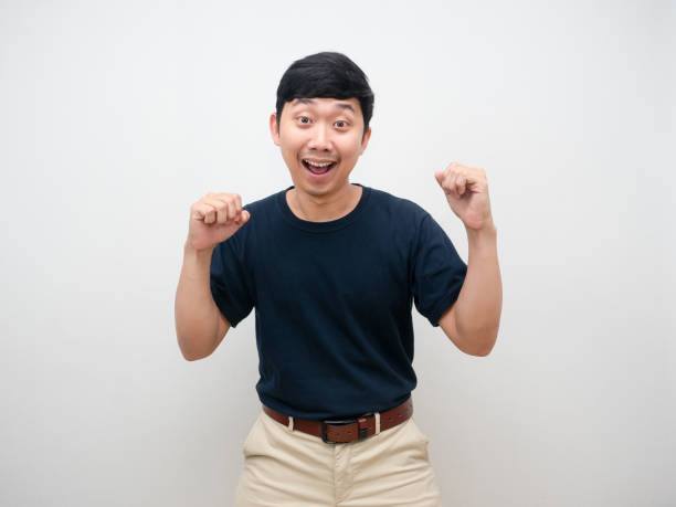 istock Young man cheerful dancing funny isolated 1427258902