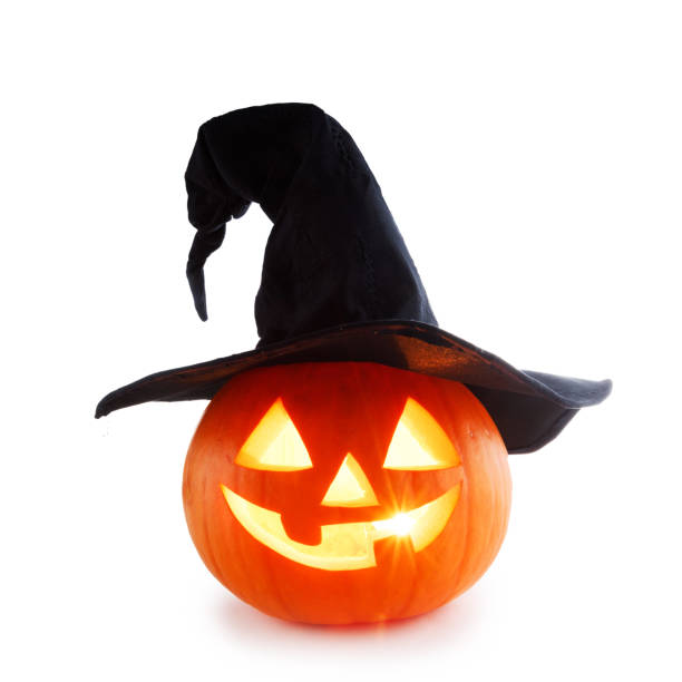 halloweenowa dynia w kapeluszu czarownic - 7700 zdjęcia i obrazy z banku zdjęć