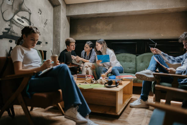 istock Group of friends studying in cafe 1427263858