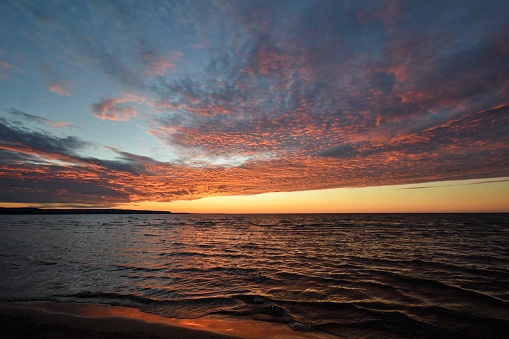 Clouds reflecting the sun after sunset in orange at Wasaga Beach