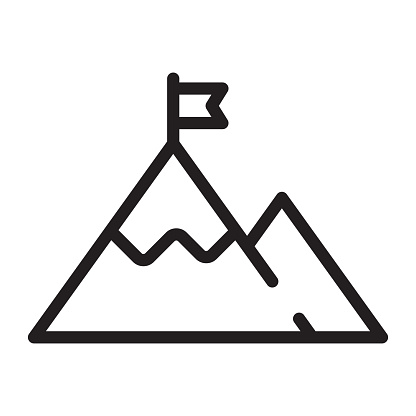 Flag on mountain line icon. Mission or goal vector illustration