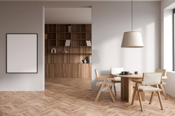 istock Front view on bright living room interior with empty poster 1427266527