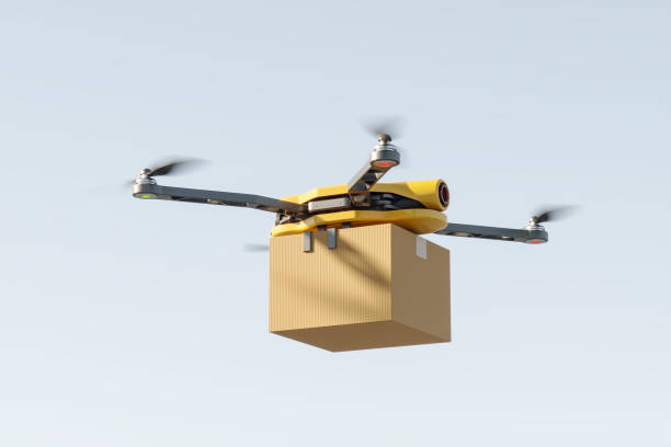 istock Delivery drone with box in the air. Mockup 1427266711