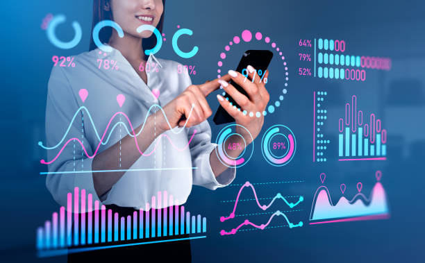 istock Businesswoman finger touch smartphone, forex graph chart with analytics 1427266787