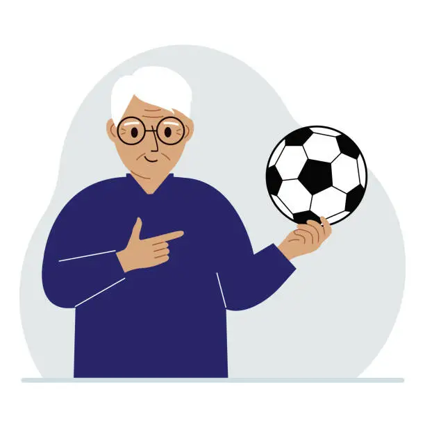 Vector illustration of A man holds a soccer ball in his hand. The concept of a player, fan or coach.