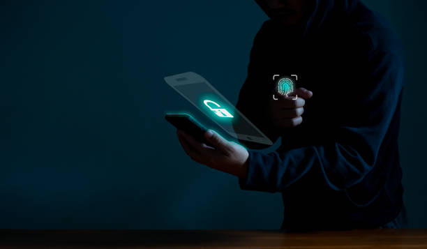 istock Hackers spy on cell phones. Concept of information security system in internet network and information espionage. 1427269438