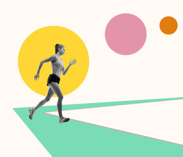 Professional runner, jogger on abstract colorful background. Modern design, contemporary collage. Inspiration, idea, magazine style, fashion and style.