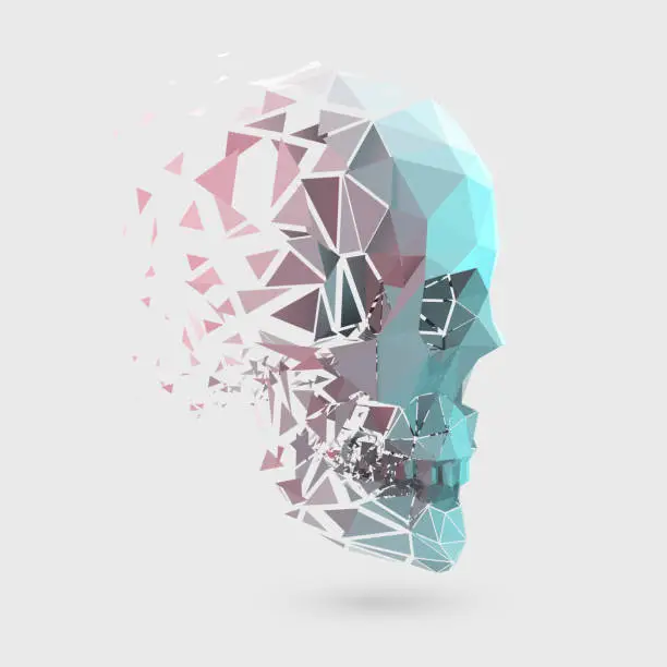 Vector illustration of Vector 3D disintegration polygonal skull