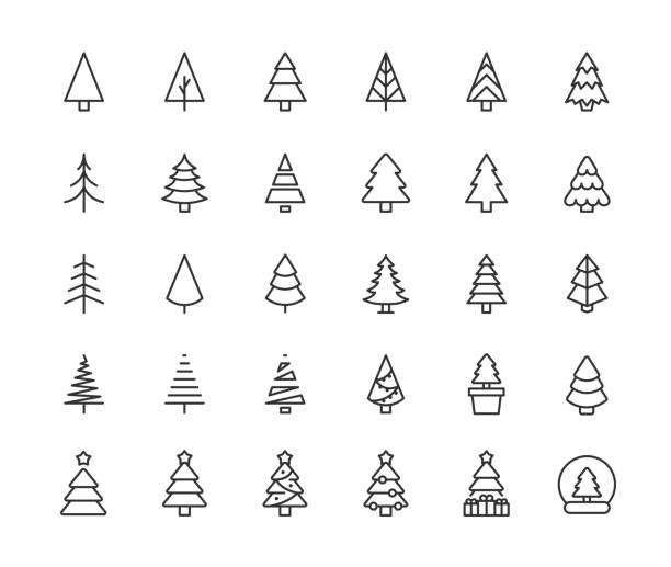 symbole für die weihnachtsbaumlinie. bearbeitbarer strich. - fir tree stock-grafiken, -clipart, -cartoons und -symbole