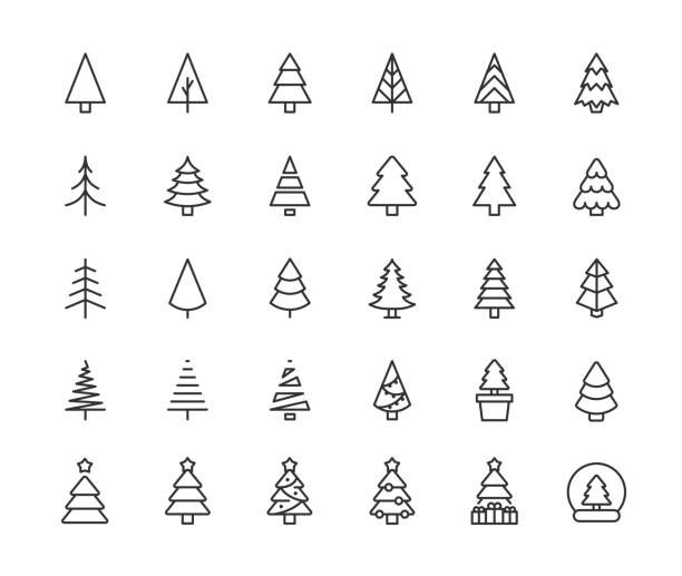 ilustraciones, imágenes clip art, dibujos animados e iconos de stock de iconos de línea de árbol de navidad. trazo editable. - abeto