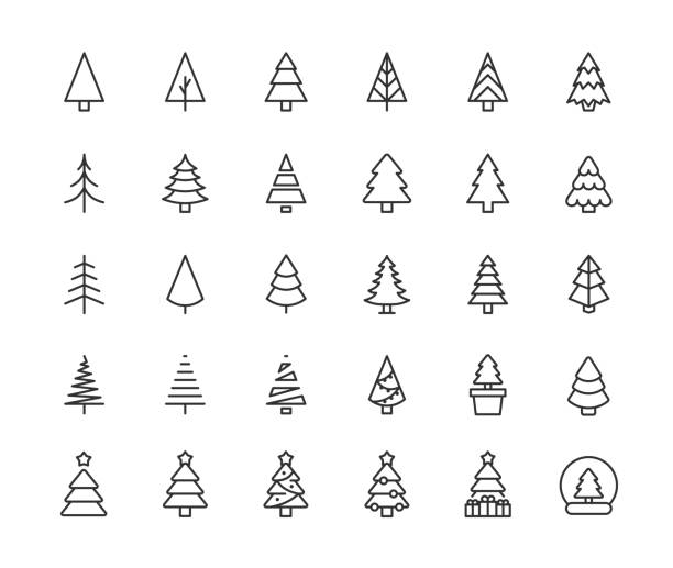 illustrations, cliparts, dessins animés et icônes de icônes de ligne d’arbre de noël. contour modifiable. - sapin