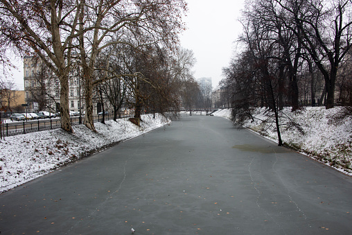 Frozen canal in Wroclaw.