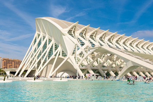 Valencia, Spain - Wide angle view of the City of Arts and Sciences, Valencia, Spain, Europe.