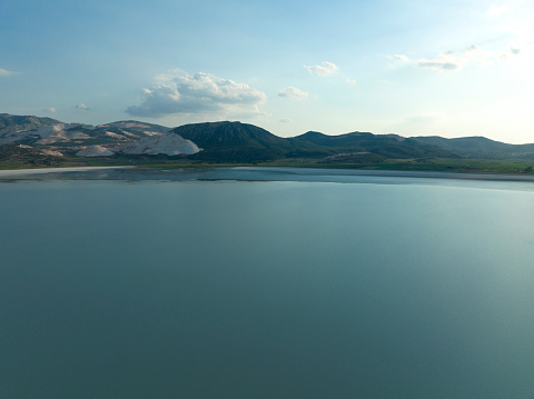 Aerial View of Yarisli (Yarışlı) Lake. Burdur / Turkey. Taken via drone.