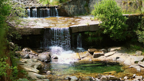 istock waterfall, a small mountain alpine Creek, river. clear, clean, drinking water. summer day, in the forest, in the mountains, the Alps 1427286518
