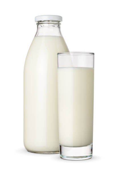 istock Classic milk bottle and glass isolated on a white background. 1427288758