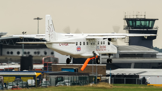 Leeds Bradford Airport, United Kingdom - 18 August, 2022: Royal Air Force Dornier 2298 (C-FPSH) arriving from Brize Norton.