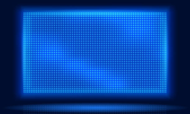 ilustrações de stock, clip art, desenhos animados e ícones de led screen. video display, lcd dot pixels wall and diodes glow light grid vector background - blue plasma