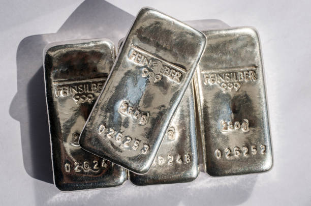 istock Four cast silver bars weighing 250 grams each. 1427296498