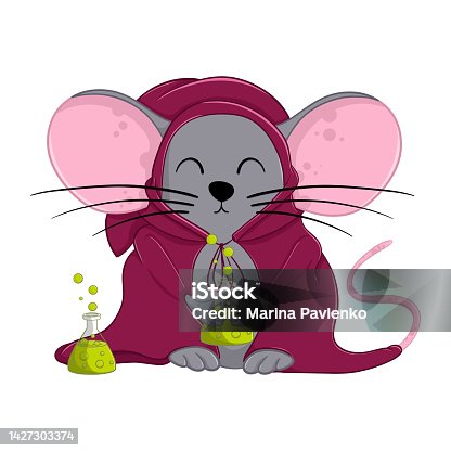 istock Cartoon halloween magican mouse. Funny illustration. Isolated. 1427303374