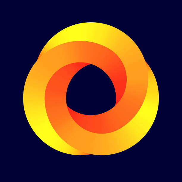 tři kruhy v nemožném obrázku. složitost geometrické iluze v oranžových barvách. - möbiova páska stock ilustrace