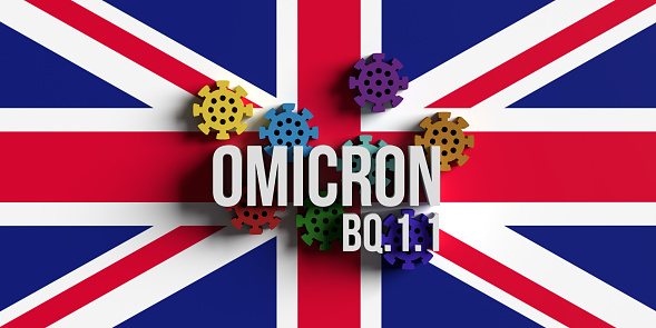 COVID-19 new Omicron sub-variant BQ.1.1 concept: A sub-lineage of Omicron has been detected in United Kingdom. 3D rendered  \