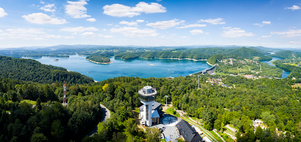 Vacations in Poland - upper cable car station at Lake Solina, Bieszczady Mountains in background