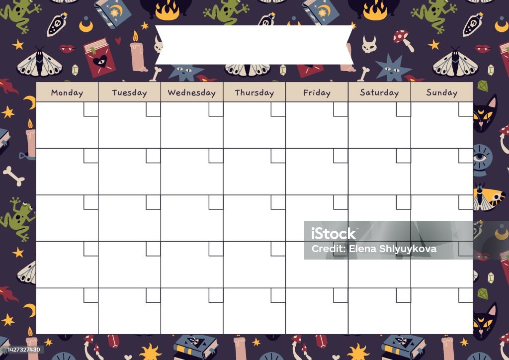 Cute Monthly Calendar Template With Magic Occult Things Witchcraft Cartoon  Style Printable A4 Paper Sheet Planner For Bullet Journal Trendy Modern  Vector Illustration Hand Drawn Flat Stock Illustration - Download Image Now  