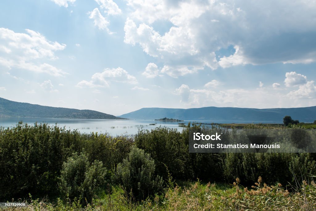 Lake Vegoritida in Florina, Macedonia, Greece Lake Vegoritida as seen from Arnissa, in Florina Macedonia, Greece Adventure Stock Photo