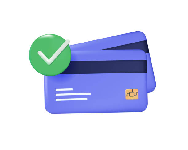 illustrations, cliparts, dessins animés et icônes de paiement sécurisé par carte de crédit 3d avec chackmark. sécurité financière de l’argent pour les achats en ligne, carte de crédit de paiement en ligne - carte de crédit