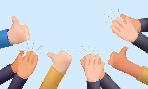 istock 3D Human hands clapping. People crowd applaud to congratulate success job. Hand thumbs up. Business team cheering and ovation 3D render vector Illustration support celebration, appreciation friendship 1427330649