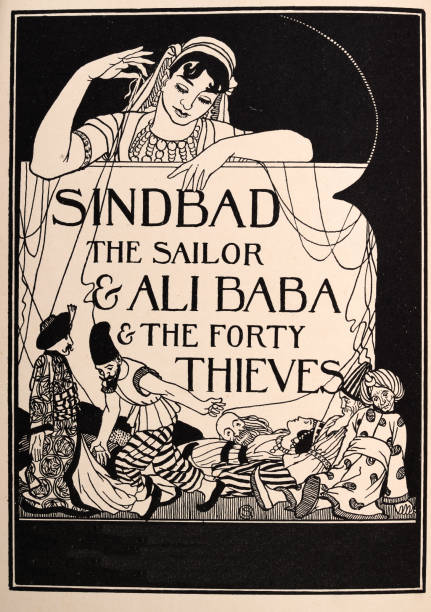 ilustrações de stock, clip art, desenhos animados e ícones de scheherazade with puppets of sinbad the sailor and ali baba, one thousand and one nights - arabian nights