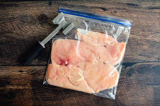 Thinly Pounded Chicken Breast Cutlets in a Plastic Bag