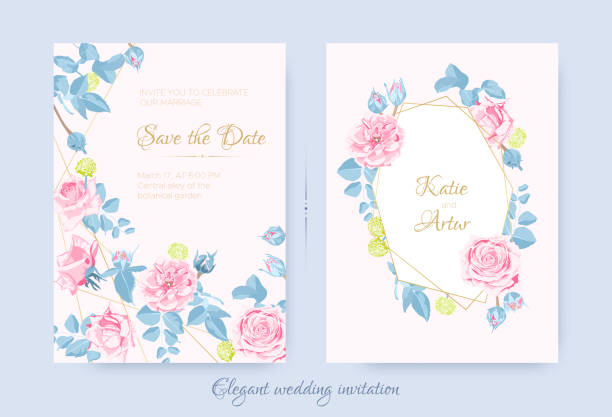 ilustrações, clipart, desenhos animados e ícones de cartões de casamento com composição floral. - wedding invitation rose flower floral pattern